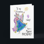 Magician 9th Birthday Card for Grandson<br><div class="desc">A fun 9th Birthday Card for a Grandson with a magician casting a spell for a 'Magical Birthday',  from a handpainted illustration by Judy Adamson.The inside is left blank for your own message.</div>