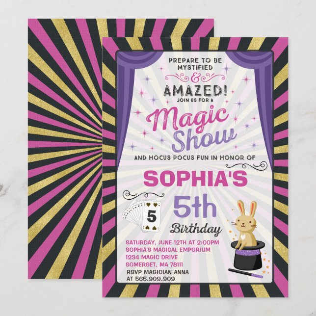 Magician Birthday Invitation Magic Show Party (Front/Back)