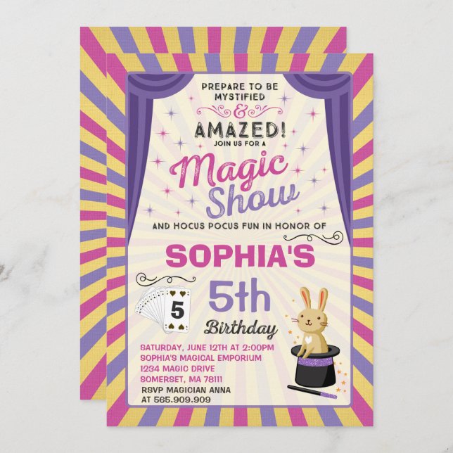 Magician Birthday Invitation Magic Show Party (Front/Back)