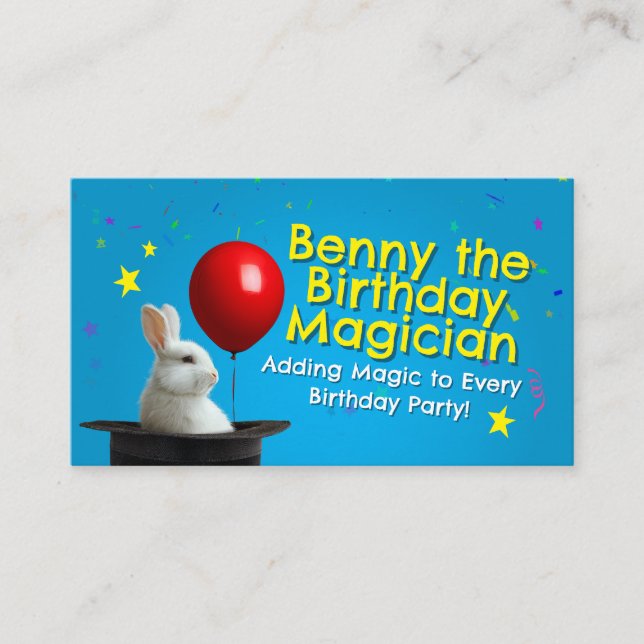 Magician Birthday Party Business Card 3.5" x 2.0"  (Front)
