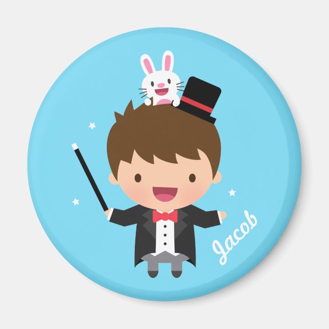 Magician Boy Magic Bunny Trick Personalised Magnet (Front)