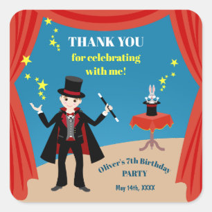 Magician Boy Show Birthday Party Square Sticker