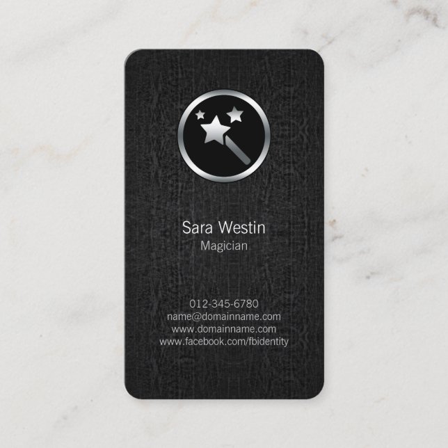 Magician Chrome Magic Wand Icon Business Card (Front)