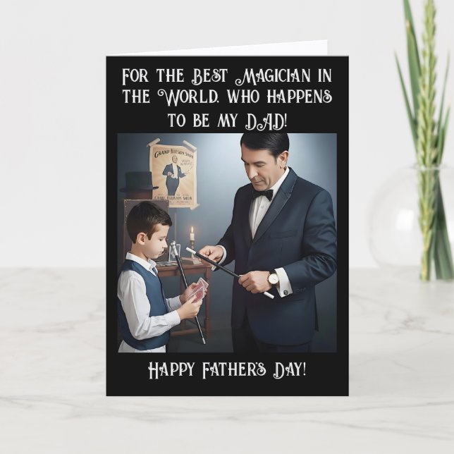 Magician Dad and Son (1) - Father's Day Holiday Card (Front)