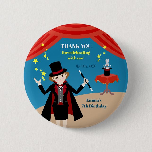 Magician Girl Show Birthday Party 6 Cm Round Badge (Front)