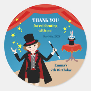 Magician Girl Show Birthday Party Classic Round Sticker