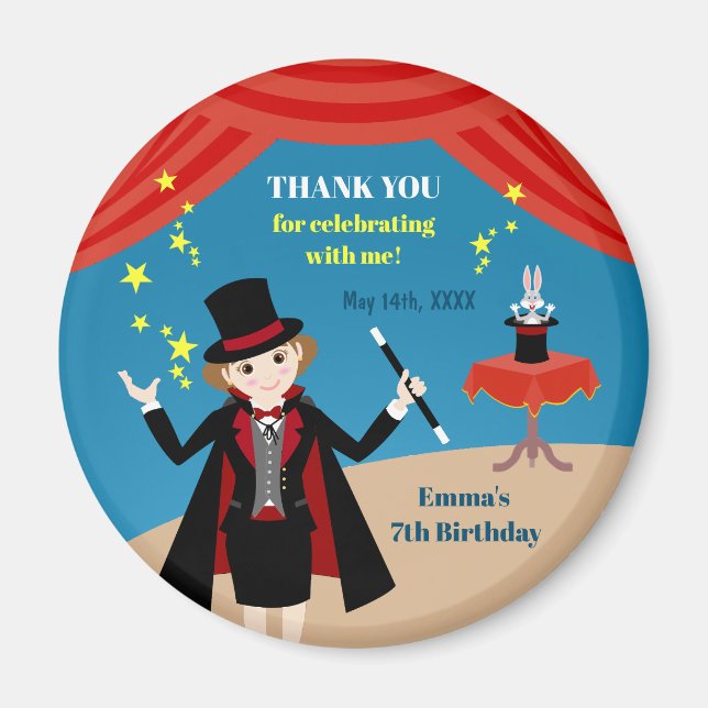 Magician Girl Show Birthday Party Magnet (Front)
