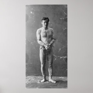 Magician Harry Houdini Standing In Chains Poster