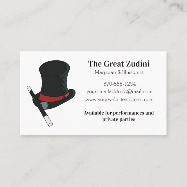 Magician Hat and Magic Wand Illusionists Business Card (Front)
