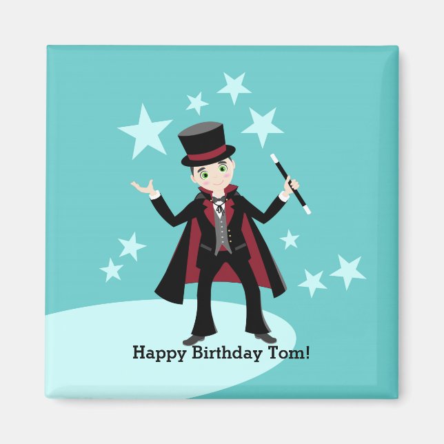 Magician kids birthday party magnet (Front)