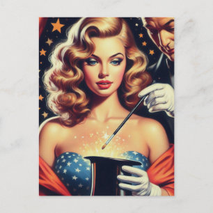 Magician Pin Up Postcard