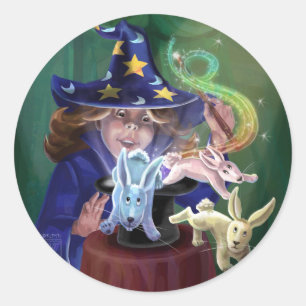 Magician Pulling Rabbits from a Hat Classic Round Sticker
