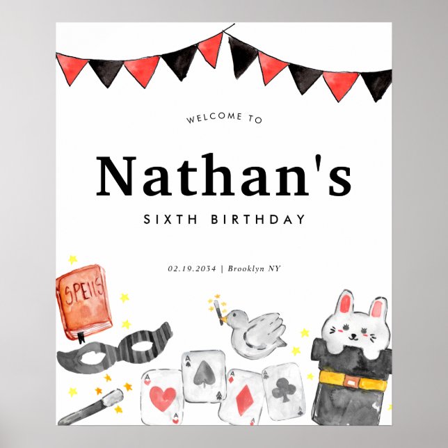 Magician Rabbit Wand Magic Birthday Welcome Show Poster (Front)