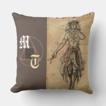 Magician tarot card art monogram throw pillow