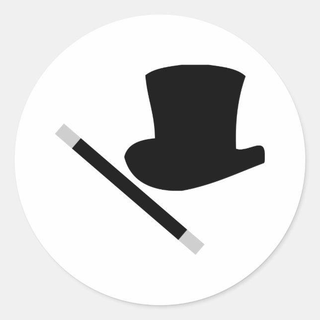 magician top hat and magic wand classic round sticker (Front)