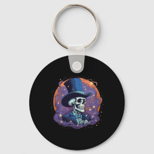 Magician Top Hat Stars Smoke Skull Halloween Key Ring