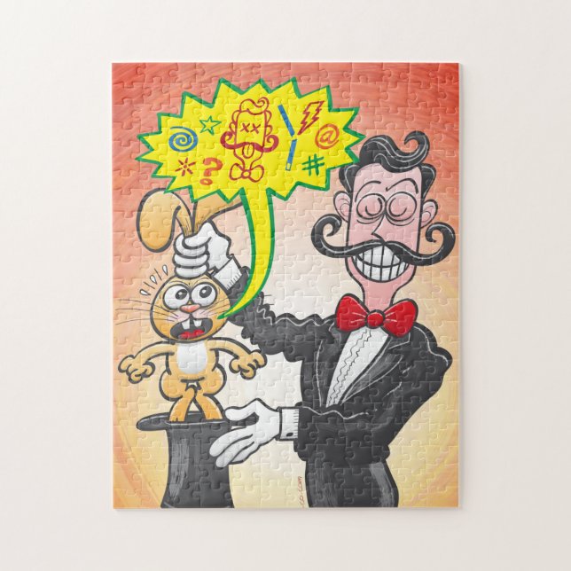 Magician's bunny feeling mad and saying bad words jigsaw puzzle (Vertical)