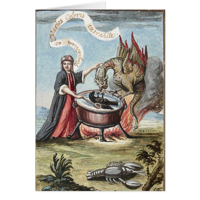 Magician's Cauldron and Dragon Greeting Card (Front)