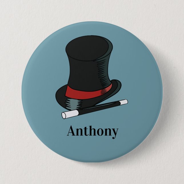 Magicians Hat and Magic Wand Personalised 7.5 Cm Round Badge (Front)