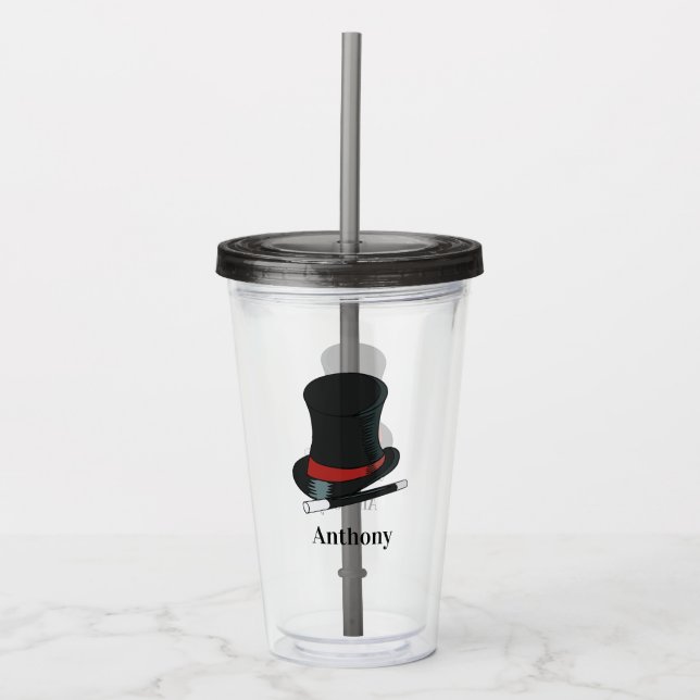 Magicians Hat and Magic Wand Personalised Acrylic Tumbler (Front)