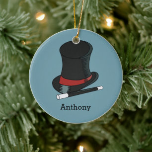 Magicians Hat and Magic Wand Personalised Ceramic Ornament