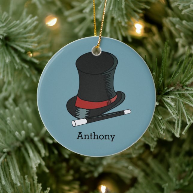 Magicians Hat and Magic Wand Personalised Ceramic Ornament (Tree)
