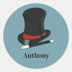 Magicians Hat and Magic Wand Personalised Classic Round Sticker