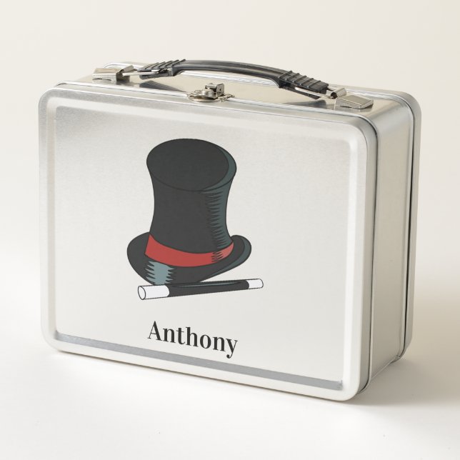 Magicians Hat and Magic Wand Personalised Metal Lunch Box (Front)