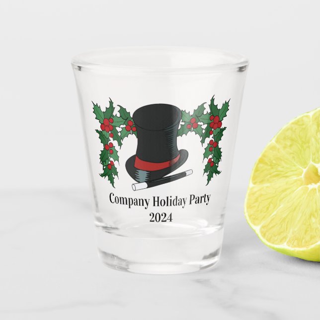 Magicians Hat and Magic Wand with Holly Shot Glass (Front)