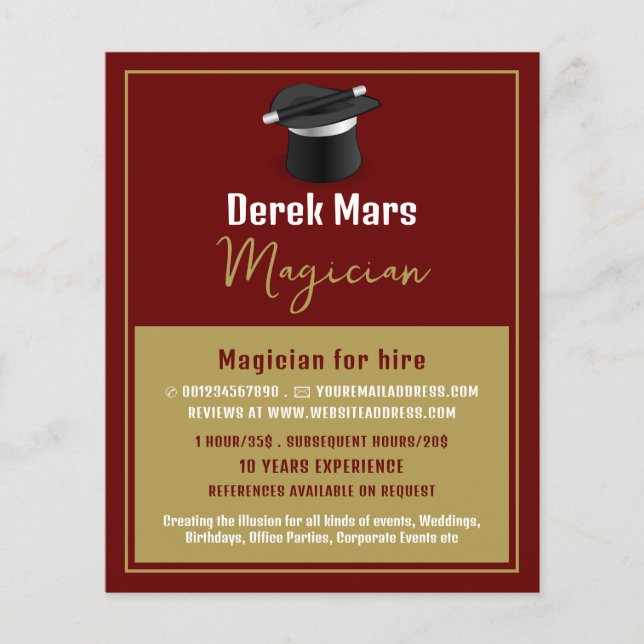 Magician's Hat & Wand, Magician Advertising Flyer (Front)