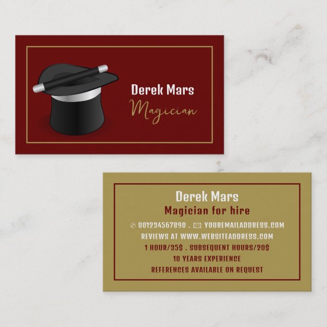 Magician's Hat & Wand, Magician Business Card (Front/Back)
