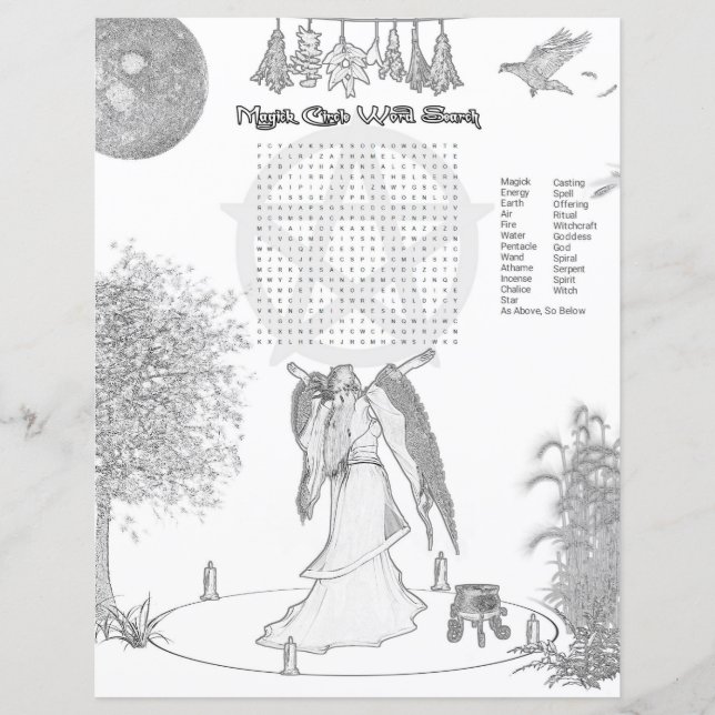 Magick Circle Word Search Colouring Page Paper (Front)