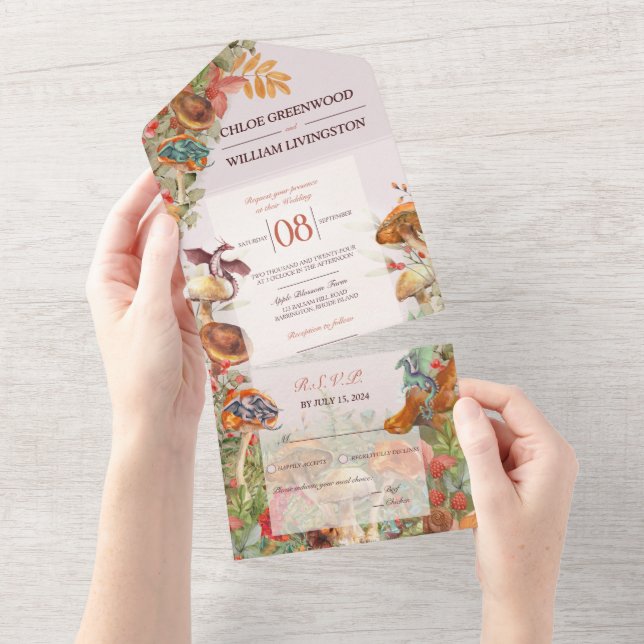 Magick Mushrooms and Dragons Wedding Invitation (Tearaway)