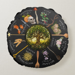 Magickal Wheel of the Year Round Cushion