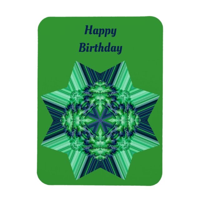 MAGNET BIRTHDAY CARD ~Green Blue Octagonal Star ~  (Vertical)