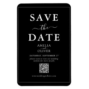 Magnet Black QR Code Modern Wedding Save the Date