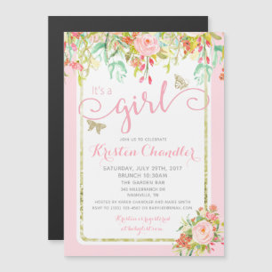 MAGNET Butterfly Girl Floral Rose Baby Invitation