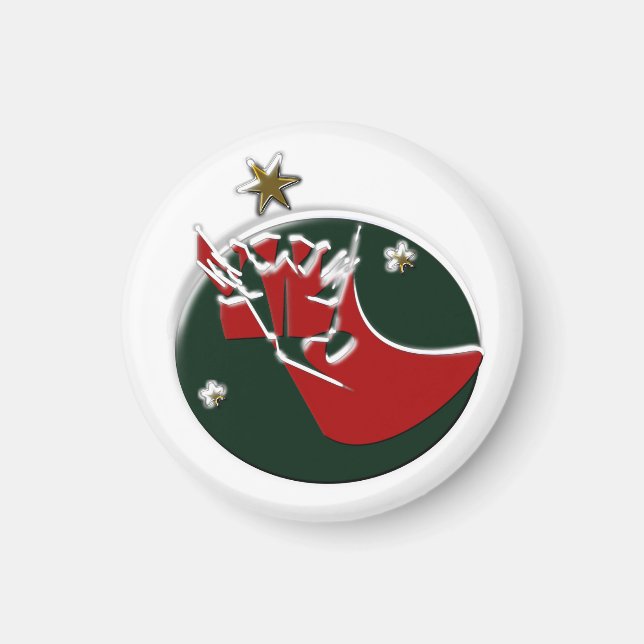 Magnet Chrsitmas Santa Claus Is Coming Boot Circle (Front)