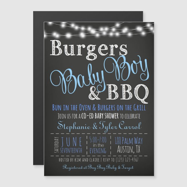MAGNET Couples Coed Burger Baby Boy BBQ Invitation (Front/Back)