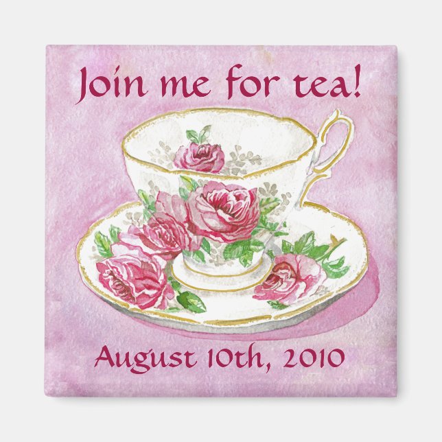 Magnet - Customise me! Pink Rose Teacup Tea (Front)