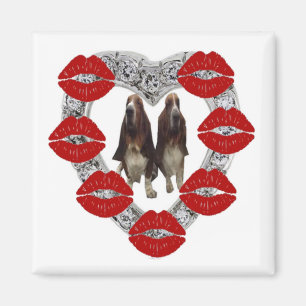 Magnet Diamond Heart Wirh Bassets & Kisses