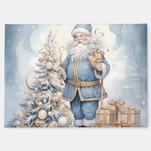 Magnet Elegant Blue Santa with Christmas Tree