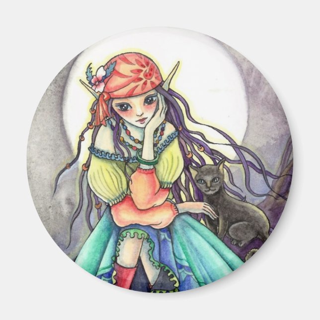 Magnet - Gypsy Witch and cat  " The Visitor  " (Front)