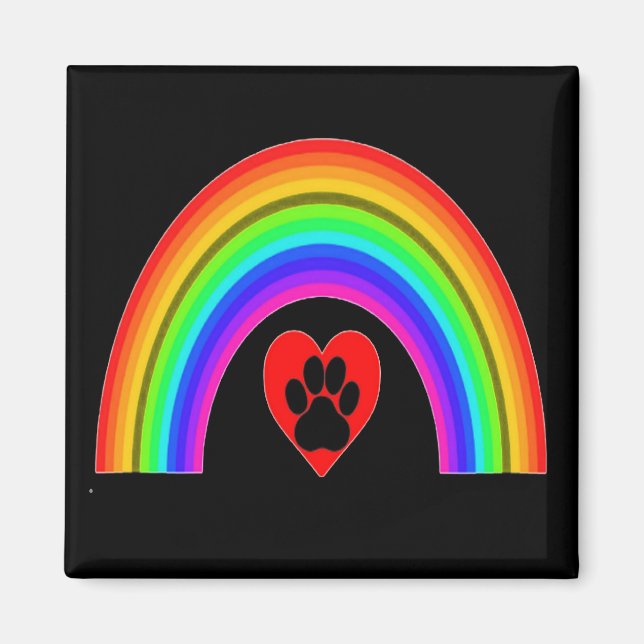 Magnet Heart With Paw Under A Rainbow (Front)