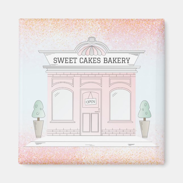Magnet Illustrated Bakery Cafe Outdoor Shop Pink (Front)