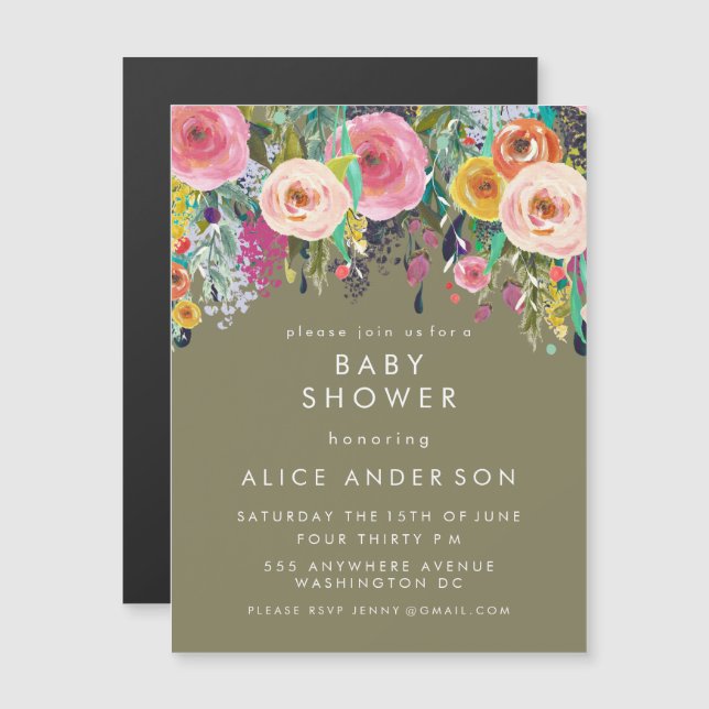 |MAGNET| Painted Floral Baby Shower Invite (Front/Back)