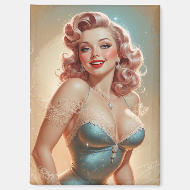 Magnet Pin-Up Blonde Glamor Blue Lace Dress (Front)