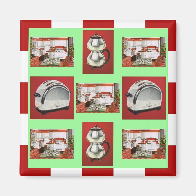 Magnet ~ RETRO KITCHEN Mid-Century Chrome Checkers (Front)