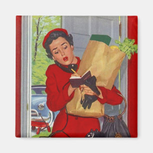 Magnet ~ RETRO Style Suburban Grocery Shopper