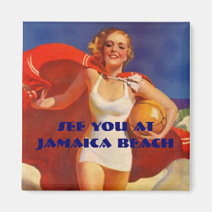 Magnet ~ RETRO Stylish Swimsuit Lady At The Beach